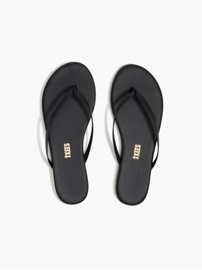 TKEES Black Slim-Strap Leather Flip Sandals